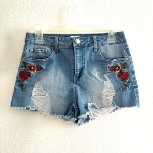 Tinsel Town Flower Patch Distressed Jean Shorts